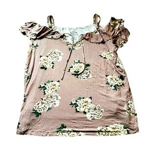 TORRID Size 3 X Super Soft Knits Mauve Taupe Cold Shoulder Ruffle Flutter Sleeve